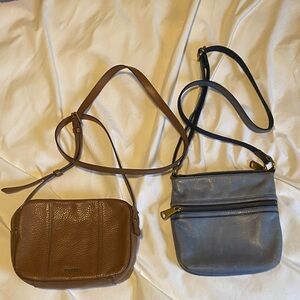 Fossil Brown and Blue Leather Crossbody Bags